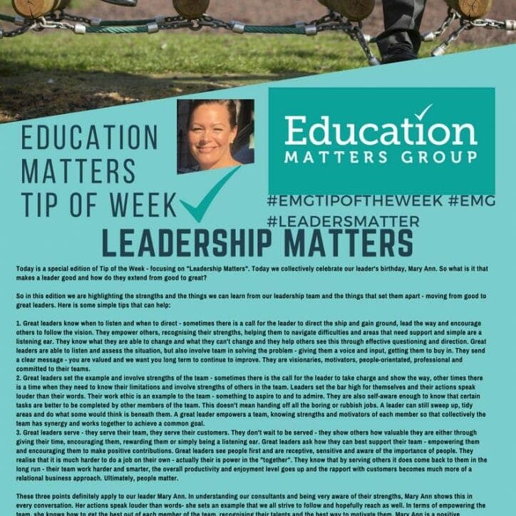 EMG Tip if the week - 7. Leadership Matters EMG Tip if the week - 7. Leadership Matters